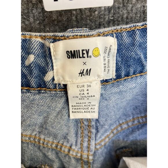 H&M Smiley Print High Waist Straight Wide Leg Denim Jeans Womens 4 - Picture 8 of 9